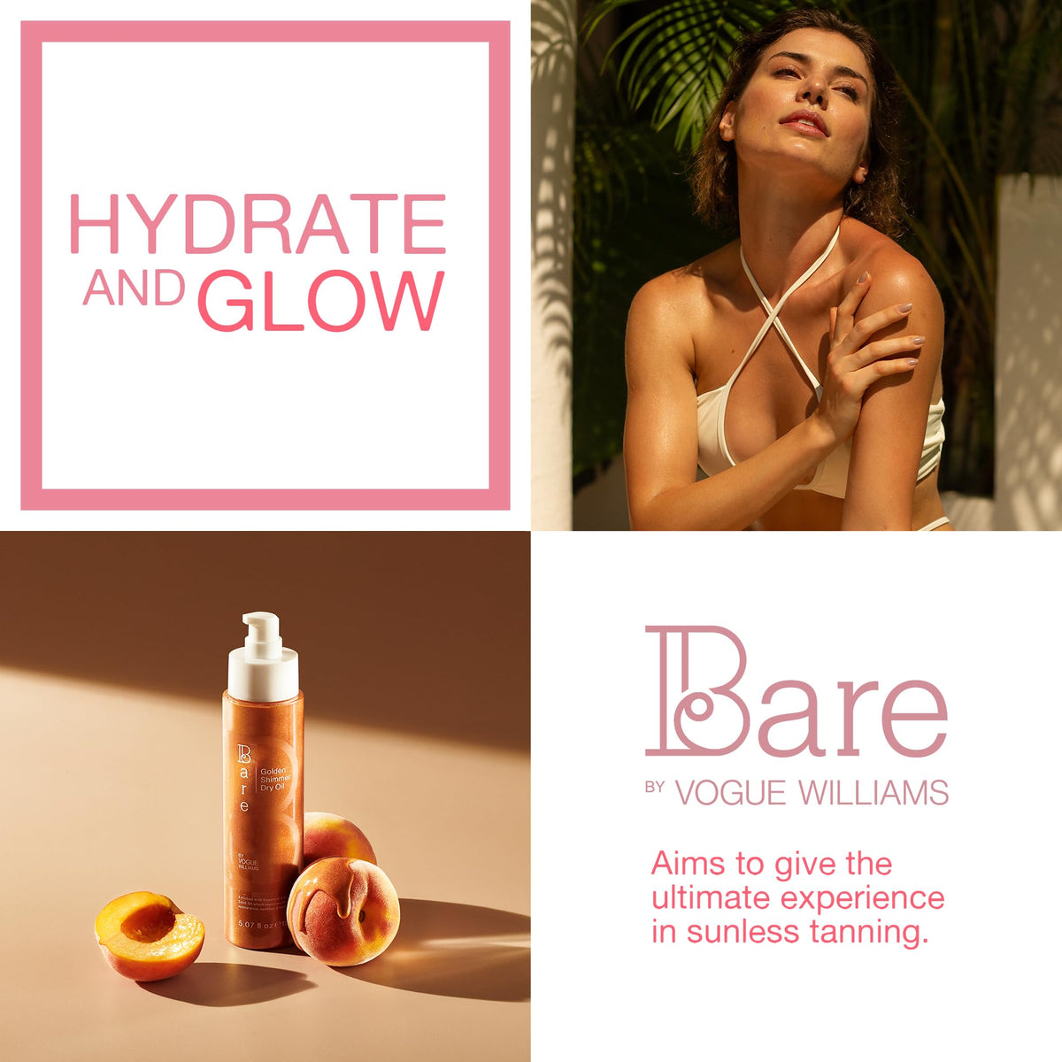 LUNA BY LISA JORDAN Bare by Vogue Golden Shimmer Dry Oil - Moisturise and Hydrate your Skin with Gorgeous Sparkle - Lightweight & Quick-Drying Face & Body Shimmer Oil, 150ml