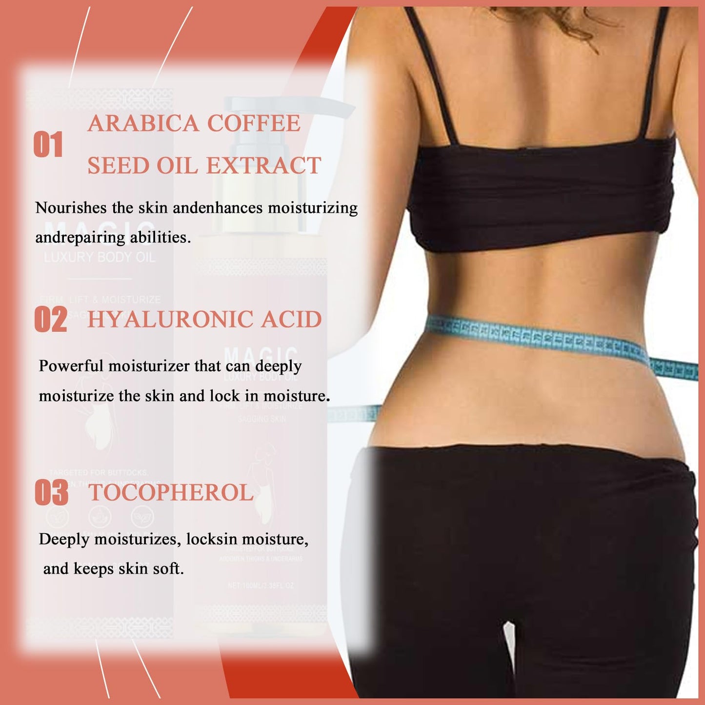 Magic Luxury Body Oil for Women, Firming Body Oil with Squalane and Rose Hip, Silken Tightening Oil for Smooth Glowing Skin, Natural Moisturizing Dry Skin Care, 100ML