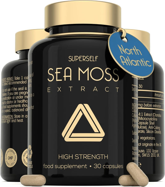 Sea Moss Capsules High Strength - Wildcrafted Irish Sea Moss Tablets - 30 Capsules One a Day - 2000mg Sea Moss Capsule - North Atlantic Seamoss Supplement - Vegan & UK Made
