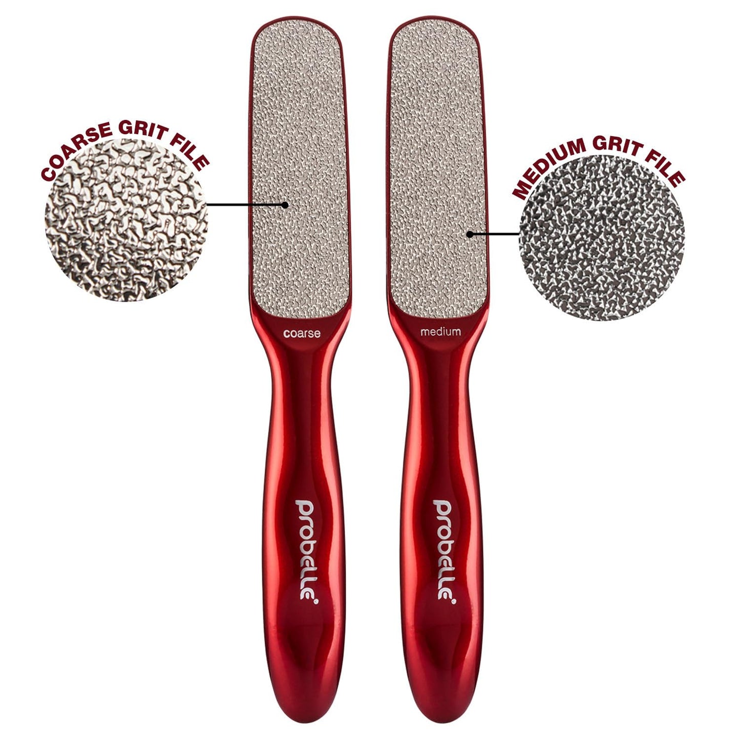 Probelle Double Sided Multidirectional Nickel Foot File Callus Remover - Immediately Reduces calluses and Corns to Powder for Instant Results, Safe Tool (Red)