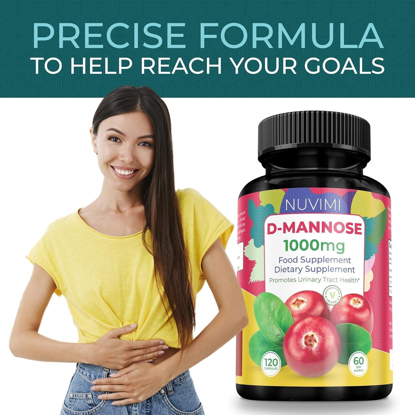 D Mannose 120 Capsules, 1000 mg per Dose, Promotes Urinary Tract Health, Natural Vegan UTI Defence by NUVIMI®