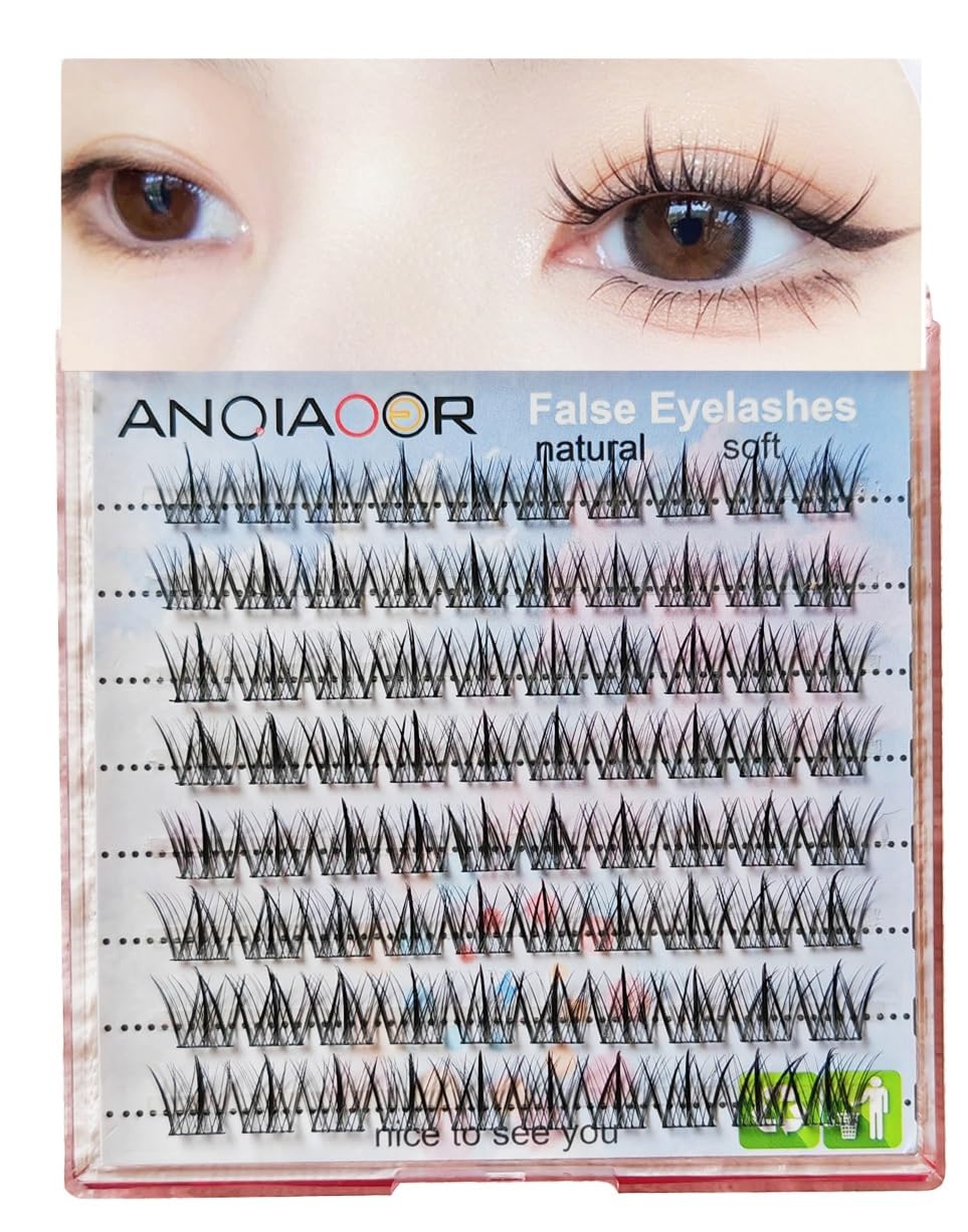 ANQIAOER False Eyelashes Cluster Natural Look Wispy Spiky Wide Stem 11-12-13mm-C Curl DIY Individual Lash Extension Soft Manga lashes for Makeup Use at Home