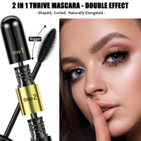 GJNL Mascara Black Volume and Length - 2 in 1 Double Effect Mascara Waterproof Natural & 4D Magic Effect Extensions, Perfect Gifts for Women Mom Silk Fiber Smudge-proof Mascara