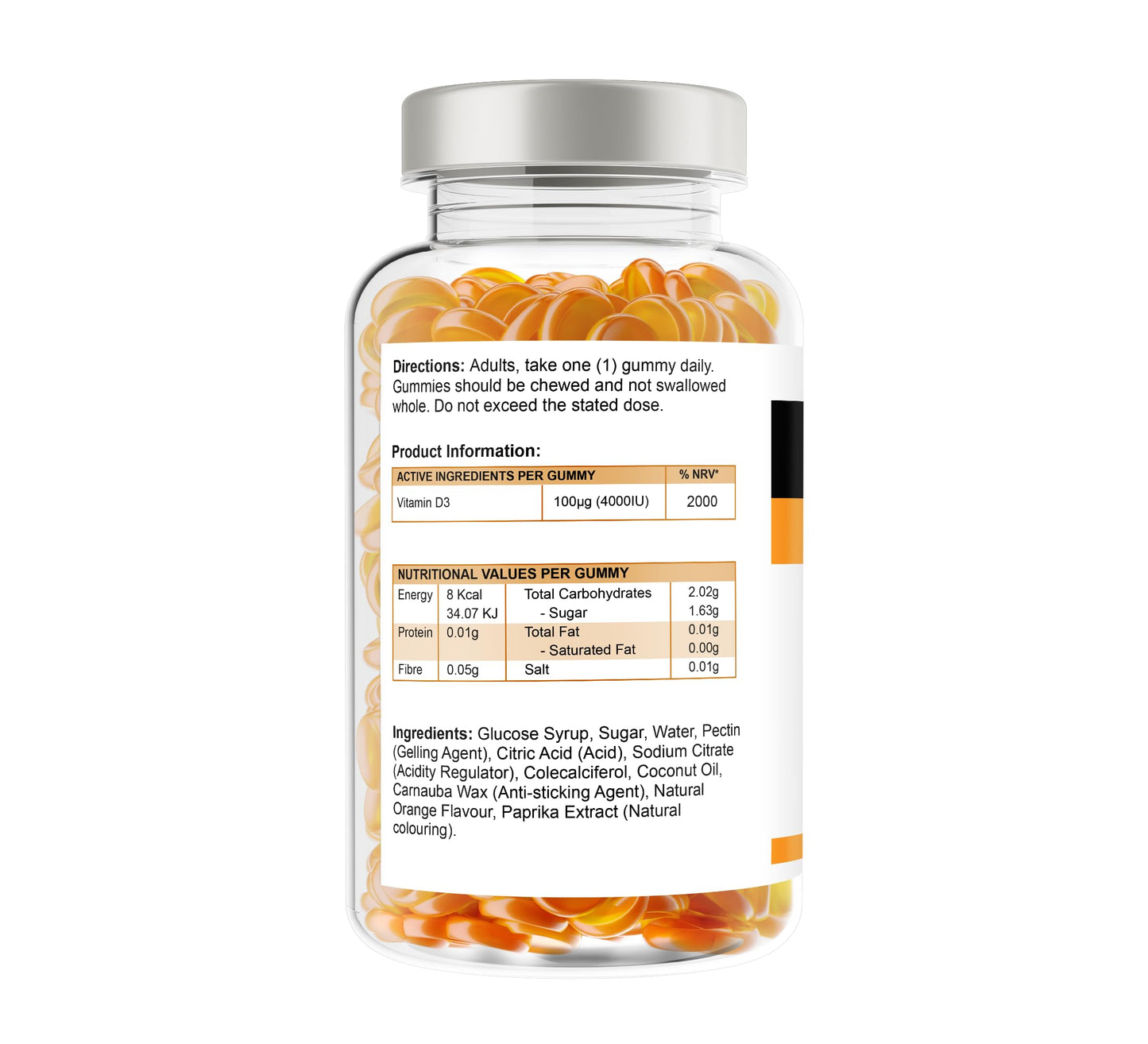 Supplemental Vitamin D3 Gummies - High Strength Orange Flavour, 150 Gummies. 5 Months Supply!