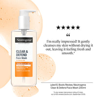 Neutrogena Clear & Defend Face Wash (1x 200ml), Oil-Free Facial Cleanser for Spot-Prone Skin, Facial Wash with Purifying 2% Salicylic Acid to Help Prevent Breakouts for Smoother, Clearer Skin
