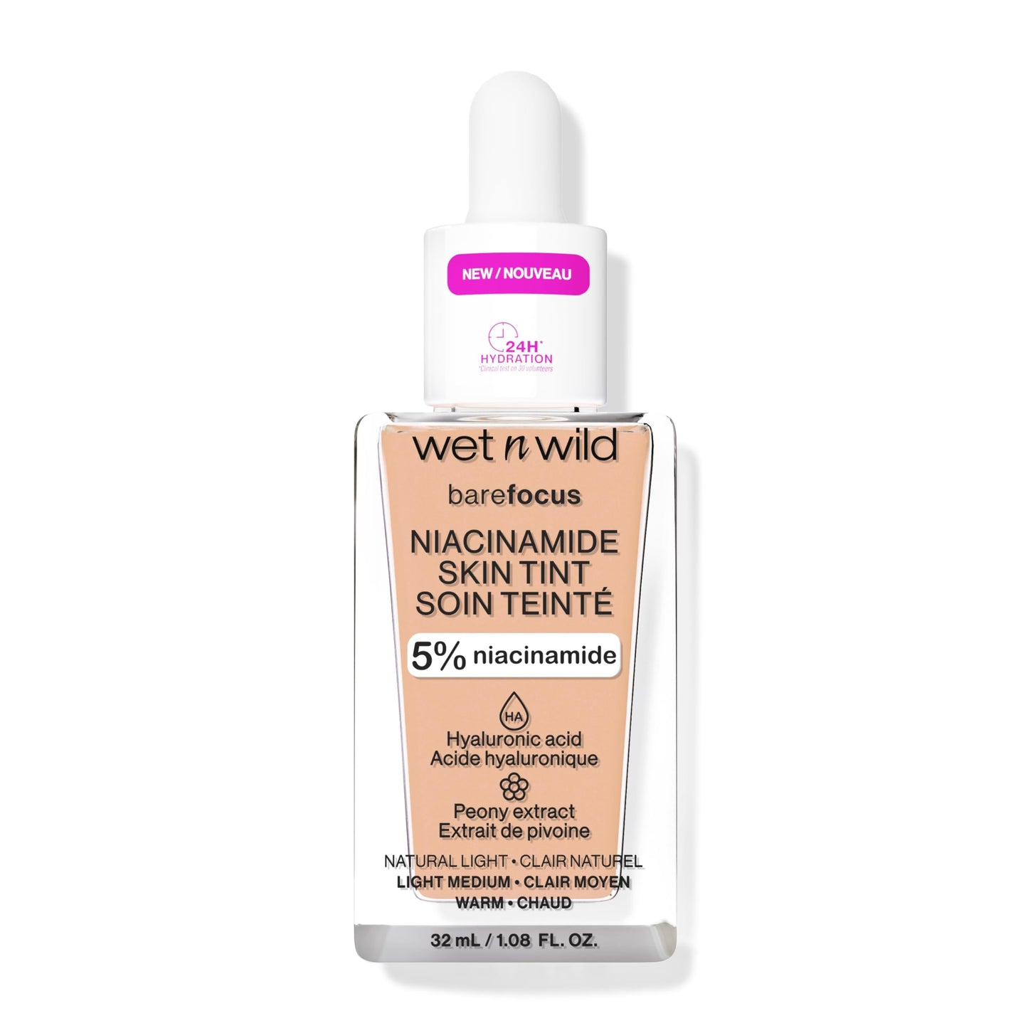 Wet n Wild Bare Focus Niacinamide Skin Tint, Lightweight Foundation with Buildable Formula, Enriched with Hyaluronic Acid and Vitamin E for a Radiant Look, Light