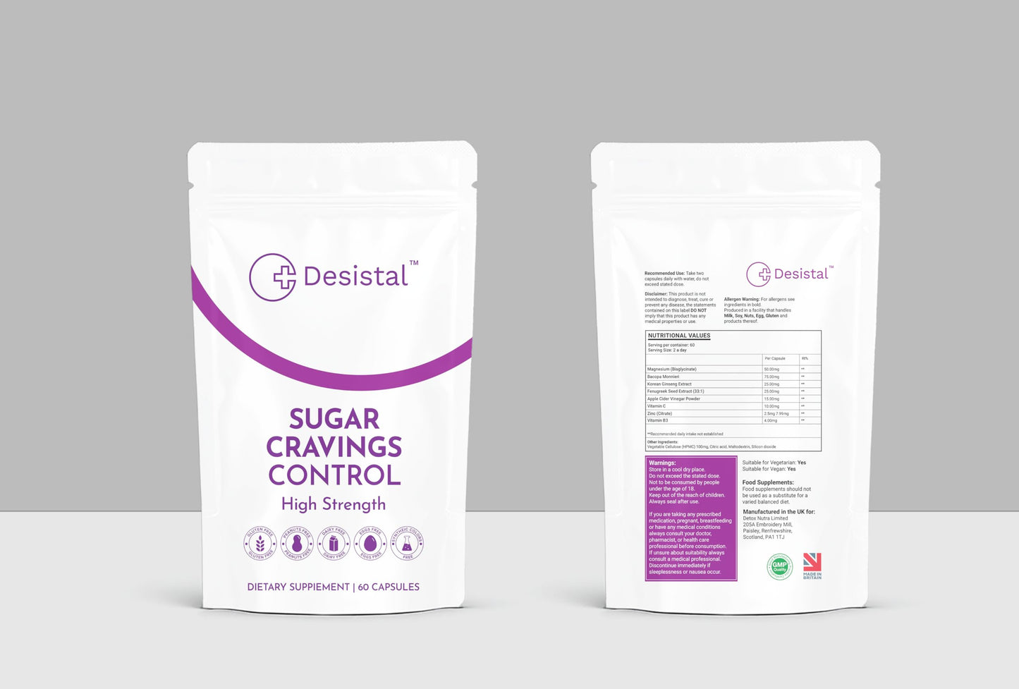 Desistal UK Curb Cravings for Sugar - 60 Capsule Supplement, 30-Day Supply, Unisex Adults