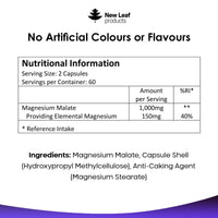 Magnesium Supplements 1000mg - Pure Magnesium Malate Capsules - Bones & Sleep Support - High Absorption Elemental Magnesium - Vegan High Strength Magnesium - 2 Months Supply - Not Magnesium Tablets