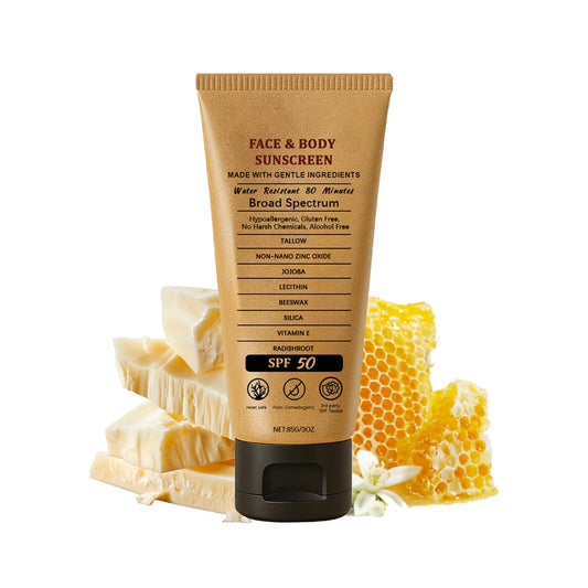ISBEAUSOLS Non Nano Zinc Oxide Tallow Sunscreen - SPF50 Beef Tallow Skin Care - Safest Organic Beef Tallow Moisturiser & Nano Zinc Oxide Sunscreen - Tallow And Honey Balm - Natural Sun Cream UVA/UVB Protection