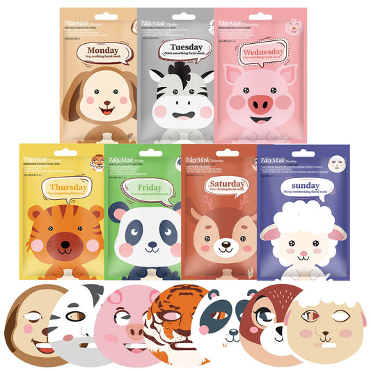 DMQ Sheet Face Masks Set, 7Pcs Face Masks Skincare, Fun Animal Printed Sheet Facial Masks, Face Mask Gift Sets for Teenage Girls Hydrating, Brightening, Soothing, Face Masks Beauty for All Skin Types