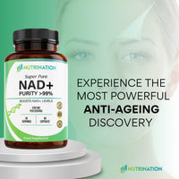 NUTRINATION NAD Supplements UK 1200mg | Super Pure 99.5% Nicotinamide Adenine Dinucleotide | 60 High-Strength Capsules | NAD+ Supplement for Anti-Aging, Boost Energy Levels & Cellular Health | Vegan & Non-GMO