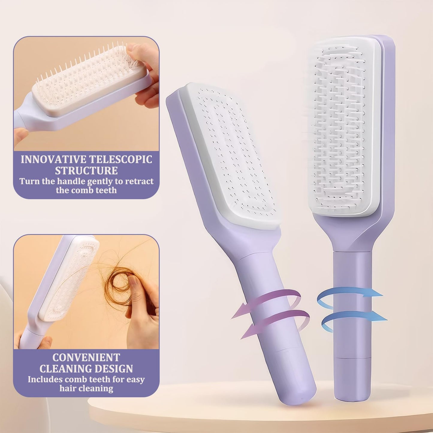 ExcellaElite Detangle Brush,Two-Tiered Detangling Hair Brush,Girls Hair Brush with Oval Handle Cleaning Claw,for Curly,Straight,Thick,Wet & Dry Hair (Roland Purple)
