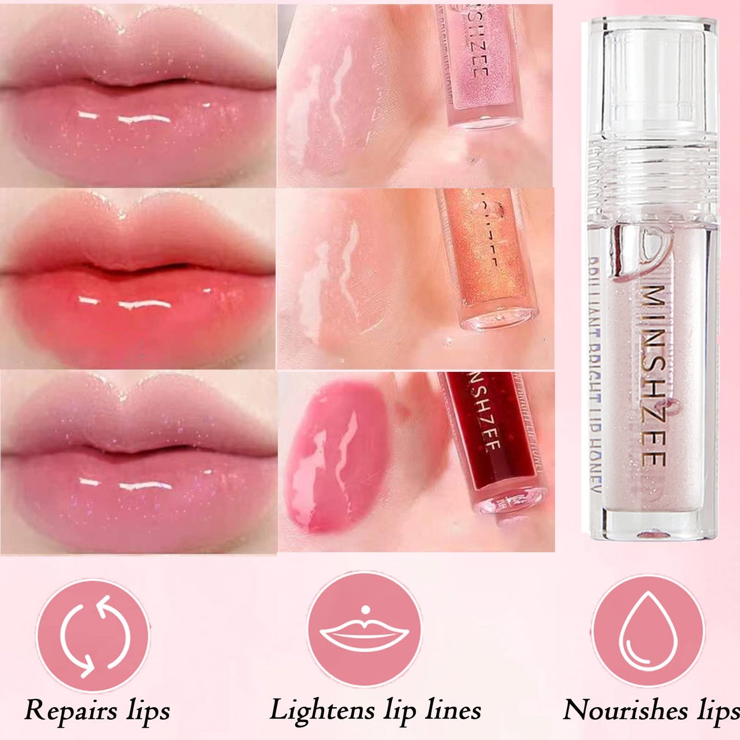 GEEWHILE Moisturizing Lip Gloss Set 3Pcs Lip Glow Oil Set Plumping Lip Gloss, Hyaluronic Moisturizing Lip Balm Shimmer Hydrating Lip Gloss, Long Lasting Moisturizing Non-Stick Lip Oil for Women and Girls