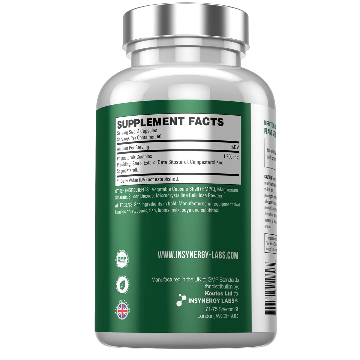 Insynergy Labs Plant Sterols 1,200mg (Maximum Dose in UK) 180 Capsules, Superior Cholesterol Lowering Supplements (Beta-Sitosterol + Stigmasterol + Campesterol) 3 Form High Strength Complex