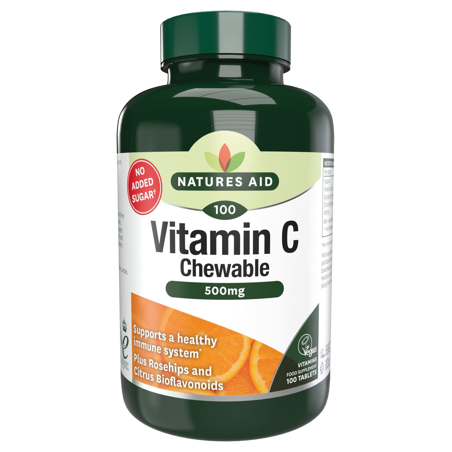 natures aid Natures Aid Chewable Vitamin C 500 mg, Sugar Free, Suitable for Vegans, 100 Tablets