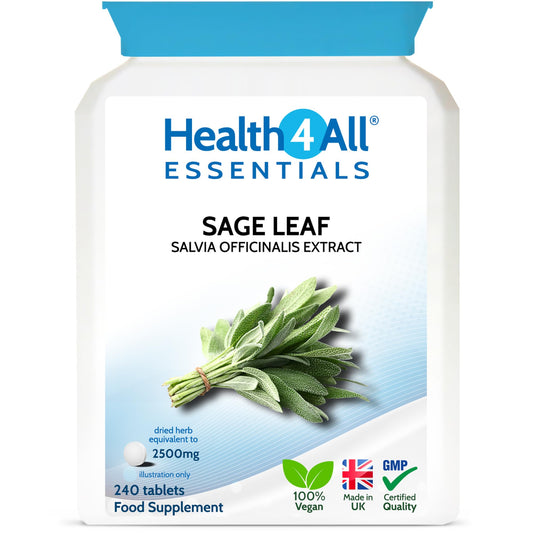 Health4All Sage Leaf 2500mg 240 Tablets (8 Month Supply) Essentials Sage Leaf Tablets for Menopause Support Vegan Herbal Supplement
