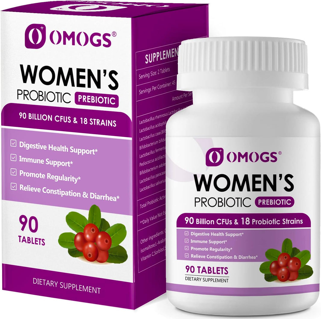 Women's Probiotic,with Cranberry Extract, Organic Prebiotics &amp; Vitamin C, 90 Billion CFUs,90 Tablets