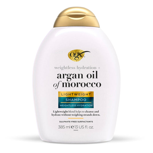 OGX Lightweight Repair with Argan Oil of Morocco Shampoo, Repairs Fine Hair, Cleanses and Repairs without Weighing It Down, Sulfate Free, 385ml