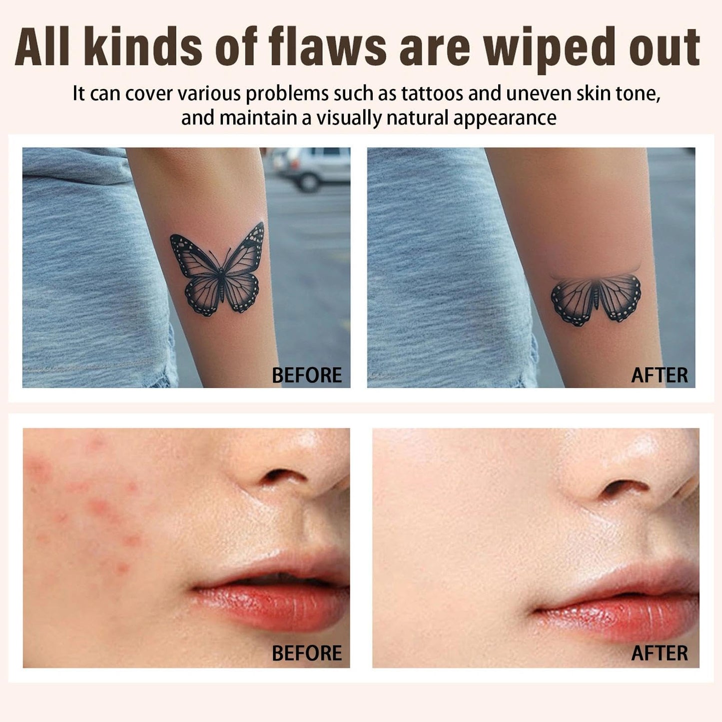 AuraAnge Tattoo Cover Up Concealer Cream - Full Coverage for zits, Body, Waterproof - Men and Women, Natural Makeup to Cover Tattoos