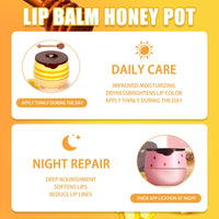 Anmahe 2 PCS Bee Balm, Honey Lip Balm Moisturizing Skincare Lip Mask with Lip Brush, Honey Balm, Lip Sleeping Mask for Lip Care Repair Prevent Dry Crack Lip Line Reducing (Honey+Strawberry)