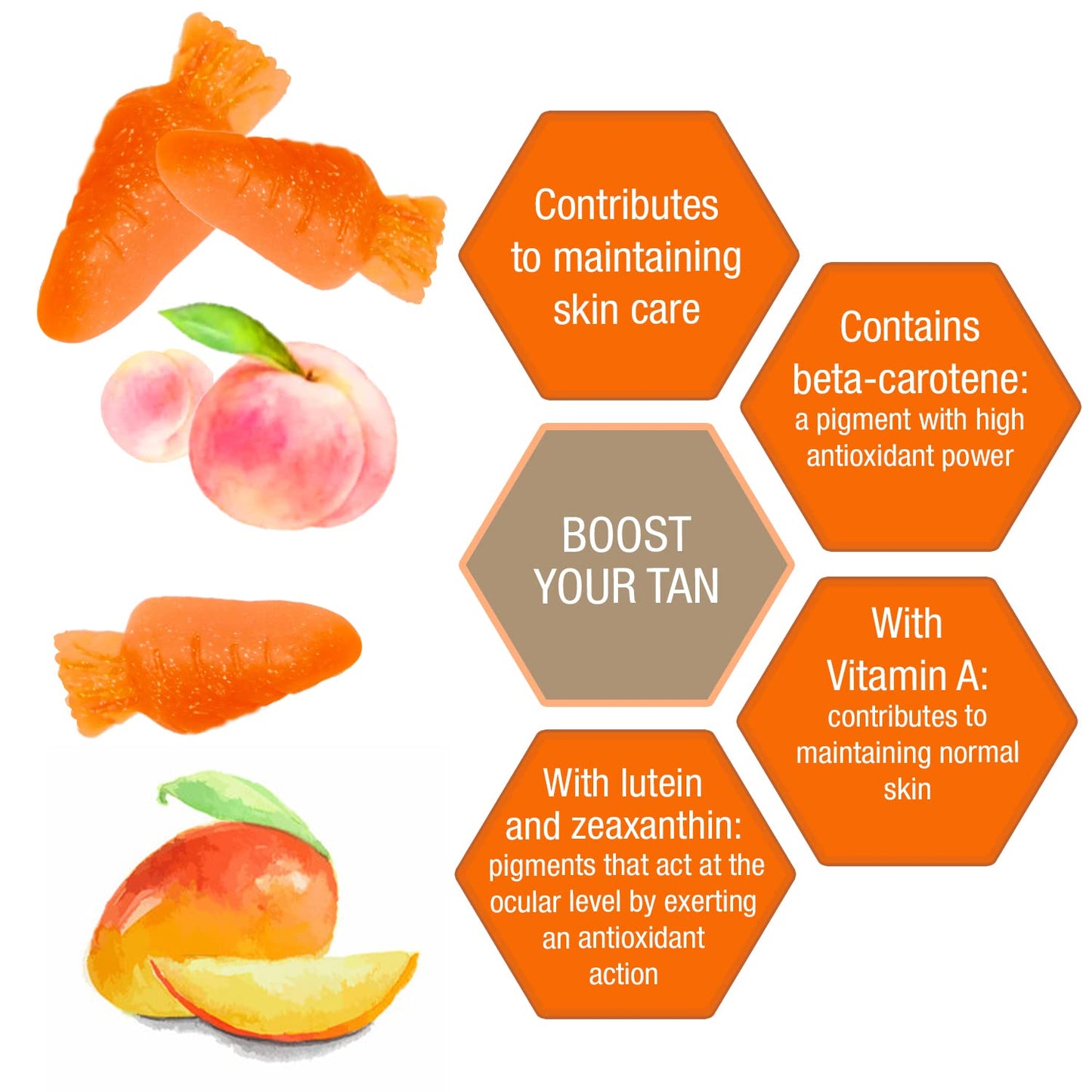 Weider Sun Bronze Gummies (40 Gums) Mango-Peach Flavour. Gummies with Beta-Carotene, Lutein, Zeaxanthin and Vitamin A. to Enhance Your Tanning and Maintain Your Skin. Sugar Free.