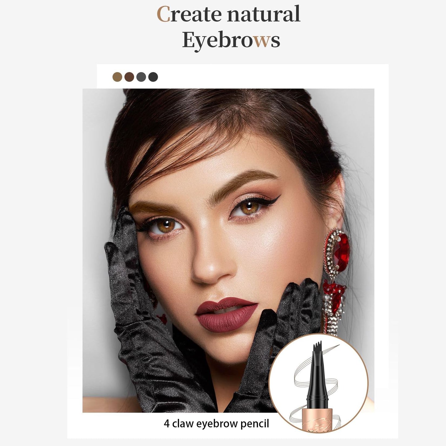 Mikloven New 4D Microblading Eyebrow Pen, Waterproof Long-Lasting 4-Tip Brow Pencil for 24 HR Wear, Smudge-Proof Liquid Eyebrow Pen for Natural-Looking Fine Strokes (Dark Brown)