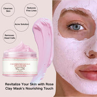 Pink Clay Mask | Organic Face Masks for Women | Rose Calming Clarifying Mud Mask | Clay Face Mask with Bentonite & Kaolin Clay | Pore Minimizer, Deep Cleansing & Hydrating Facial Skincare