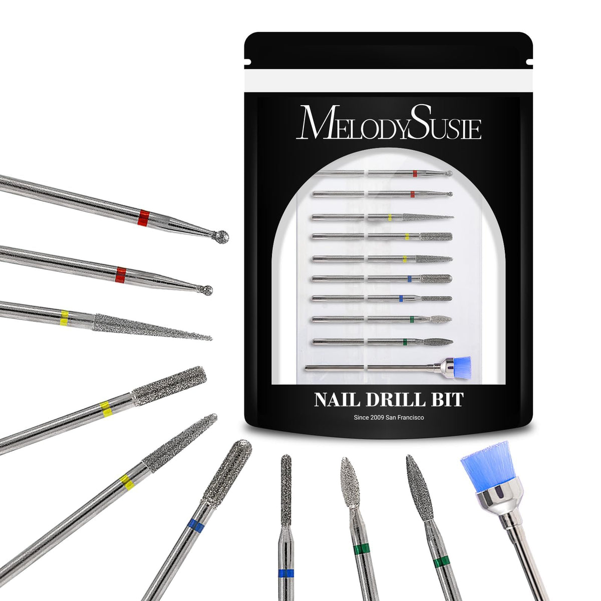 MelodySusie MELODYSUSIE Nail Drill Bits Set Diamond Metal Professional 3/32 Inches, for Acrylic Nails and Electric Nail Files Drill Machine Manicure Pedicure Home Salon Use, 10pcs (Sliver)