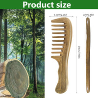 EQLEF Wide Tooth Comb for Curly & Thick Hair, Natural Green Sandalwood Wooden Detangling Comb with Handle Anti-Static Wooden Combs for Women & Men