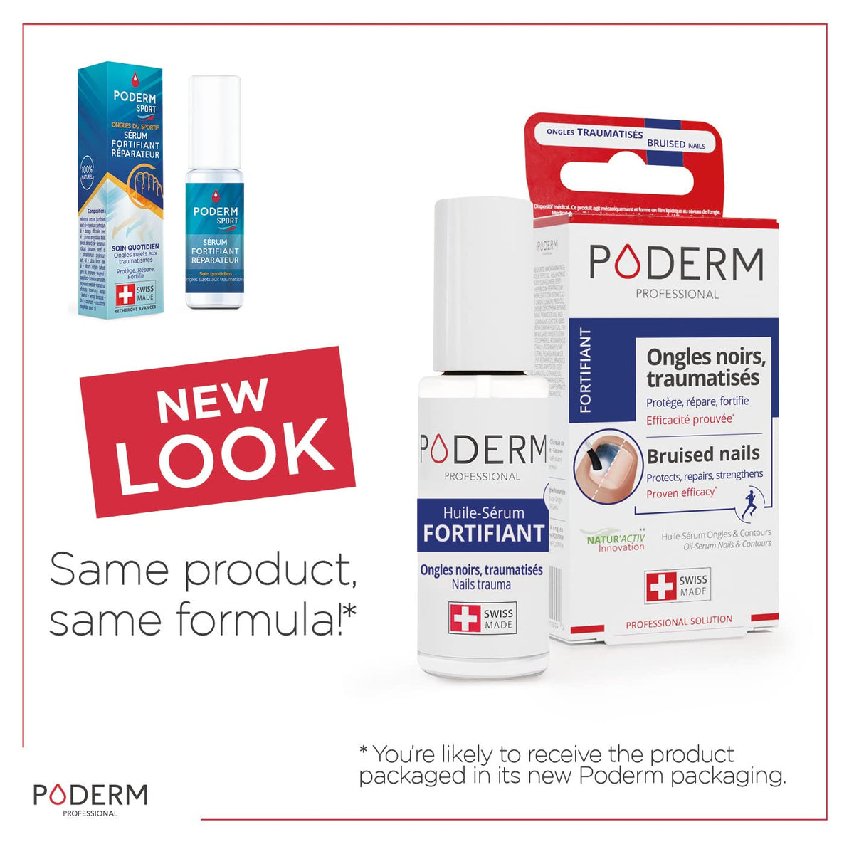PODERM - BLACK AND INJURED NAILS 2-in-1 TREATMENT - BIO & VEGAN - Suitable for active people (football, hiking ...) - Professional foot/hand treatment - Quick & easy - Swiss Made