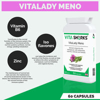 Vita Sharks VitaLady Meno for Natural Relief & Support of Menopause Symptoms & Hot Flashes, with 13 Potent Kosher Vegan Herbal Ingredients Including B6, Zinc & Isoflavones
