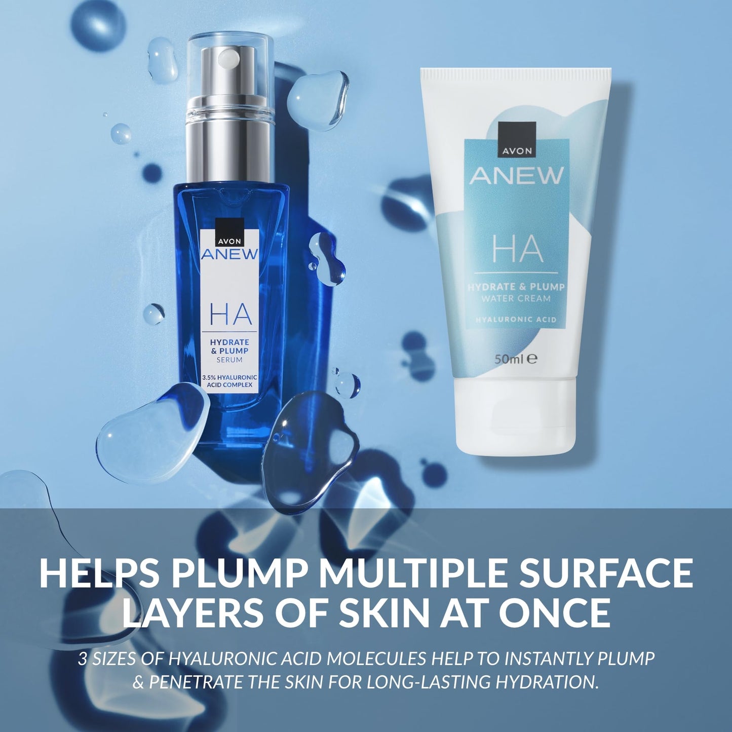 Avon Anew Spa at Home Hydrating Hyaluronic Gift Set, Contains Hydrate & Plump Serum 30ml & Water Cream 50ml, Quench Thirsty Skin and Lock in Hydration, Cruelty Free