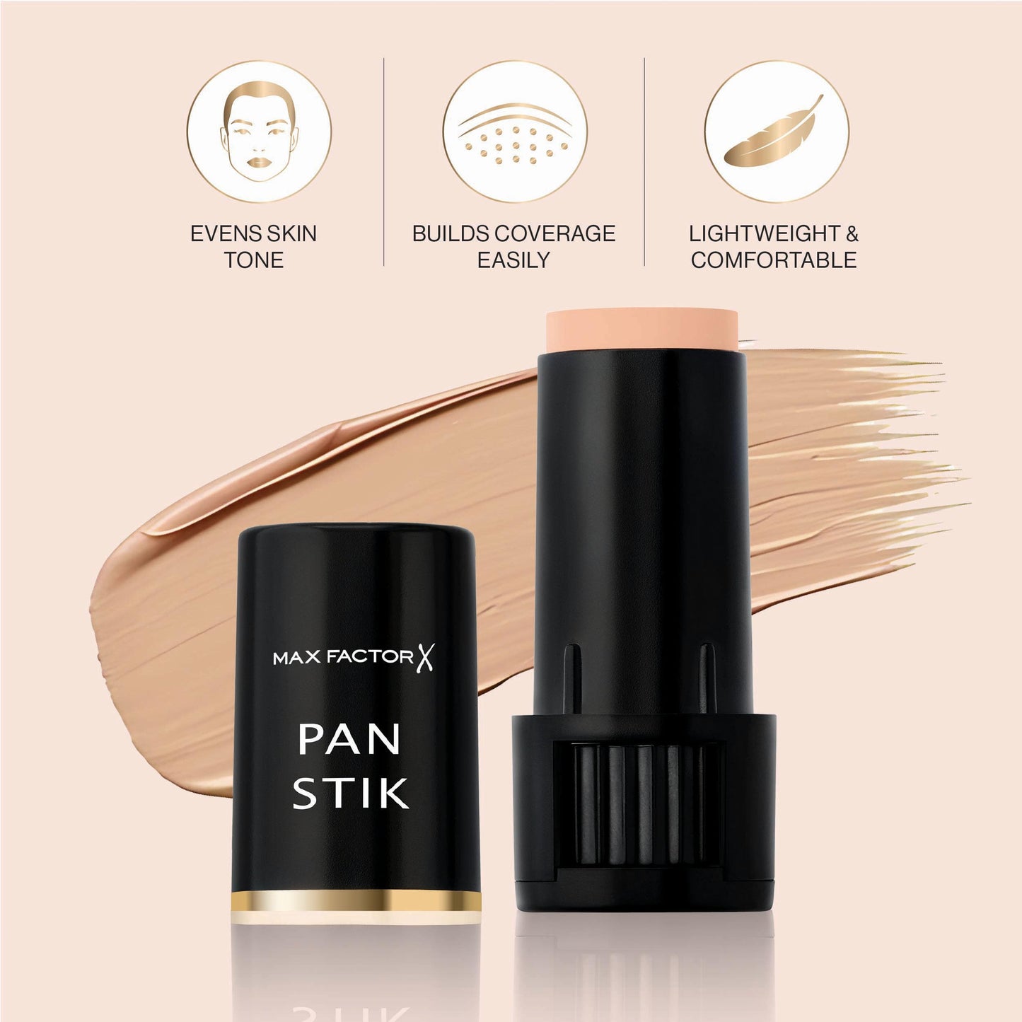 Max Factor MAX FACTOR - Pan Stik Foundation - Rich Creamy Foundation, Smoothing Effect, Full Coverage, Dewy Skin Look - Normal To Dry Skin - 14 Cool Copper - 9g