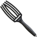 Olivia Garden Fingerbrush Combo Medium - Styling Hair Brush for Dry & Detangled Medium Hair - Curved Head Scalp Massage - Boar & Nylon Bristles for Natural Shine - Fine, Medium & Thick Hair - Black