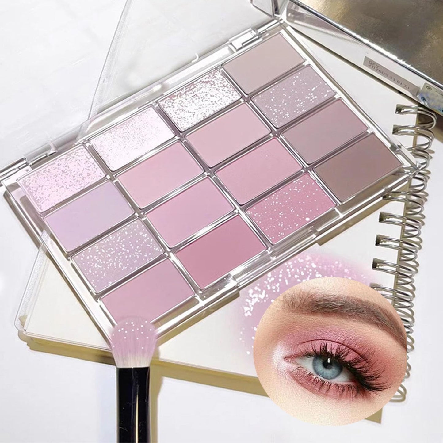 LYNTYAOU Pink Eyeshadow Palette Make-Up Palettes, Brown Shimmer Eye Shadow Pallets for Women, Cool Girl Matte Make Up, Glitter Eyeshadows 16 Colour Nude Natural, Waterproof Long Lasting Highly Pigmented