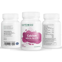 AMBROSIAL Ambrosial Calcium Magnesium Zinc + D3 – 4-in-1 Mineral Complex with Calcium Citrate – High Strength Daily Formula – 120 Softgel Capsules – Non-GMO, Gluten-Free, GMP Certified