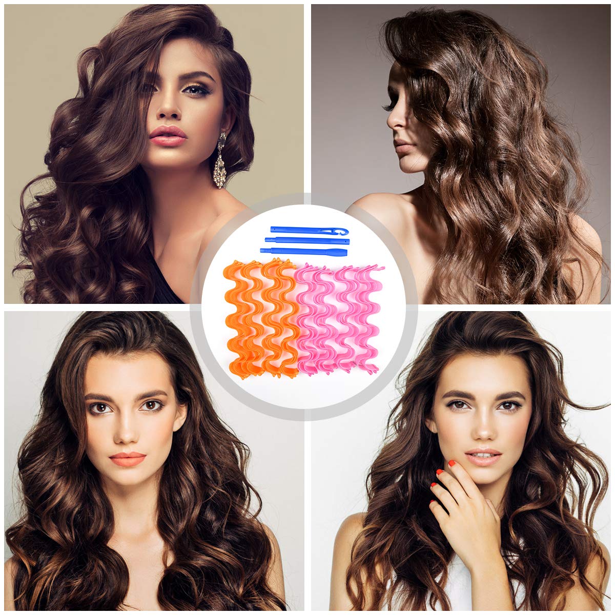 URAQT Hair Curlers for Long Hair, 24Pcs 45cm Hair Rollers Wave Curls, No Heat Hair Curlers Styling Kit with Styling Hooks, Healthy DIY Hairstyle for Women Girls