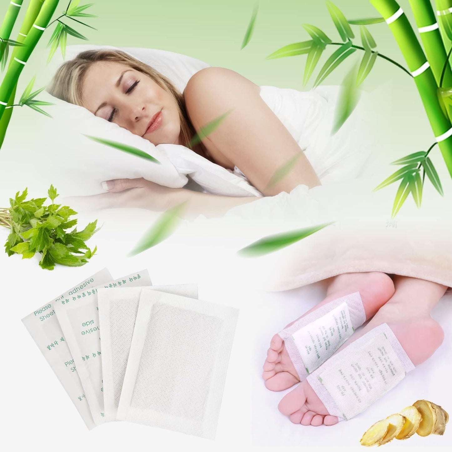 Jijizhazha 70 Pcs Natural Ingredients Detox Foot Patches,Organic Bamboo Vinegar Detox Foot Pads Improves Sleep Quality,Easy to Use(Extra Socks)