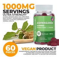HARMONIFY Ashwagandha Gummies Rhodiola Rosea with L Theanine, Vegan Plant Based, Non-GMO, Support Energy, Relax and Restore, 1000 mg, 30 Days Servings