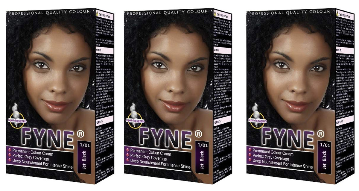FYNE Jet Black Permanent Hair Dye for Women – Pack of 3 - Home Hair Colour Cream with Built-in Conditioner - Gentle, Long-Lasting, Suitable for All Hair Types - Achieve Salon-Quality Results at Home