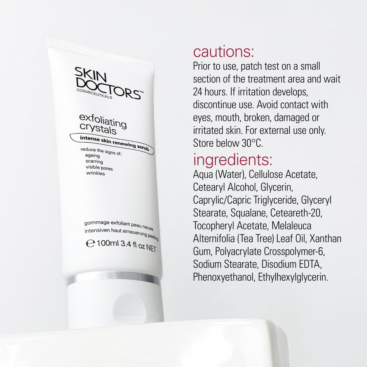 Skin Doctors SKIN DOCTORS Exfoliating Crystals Face & Body Scrub – Microbead Free Cream Exfoliator with Tea Tree Oil for Acne, Blemishes & Smooth Radiant Skin – 100ml