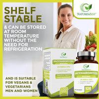 Natures Zest High Strength Saccharomyces Boulardii 20 Billion CFU with Prebiotics 120 Capsules Friendly Bacteria Probiotic Yeast Supplement, Vegan & Gluten Free, up to 4 Month’s Supply