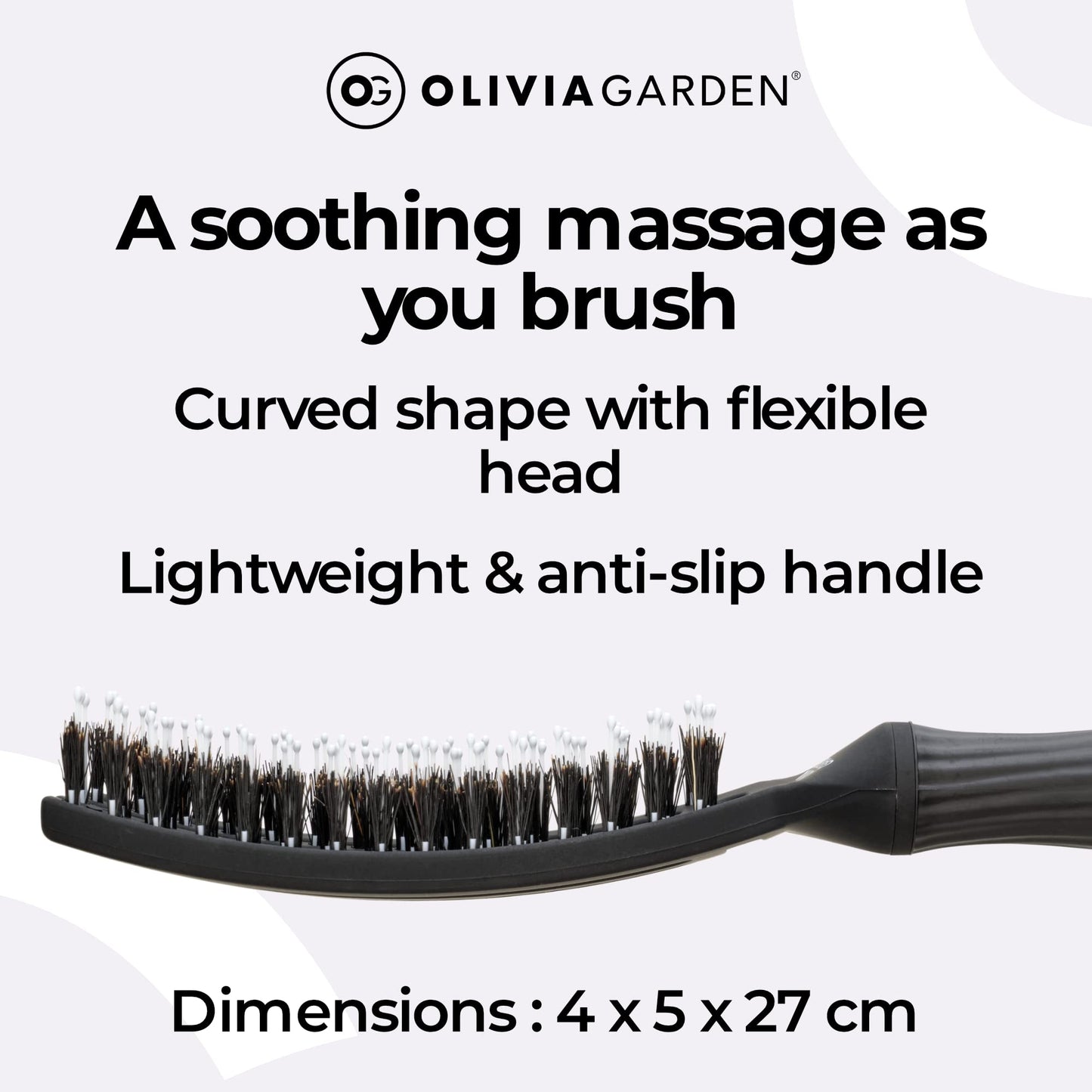 Olivia Garden Fingerbrush Combo Medium - Styling Hair Brush for Dry & Detangled Medium Hair - Curved Head Scalp Massage - Boar & Nylon Bristles for Natural Shine - Fine, Medium & Thick Hair - Black