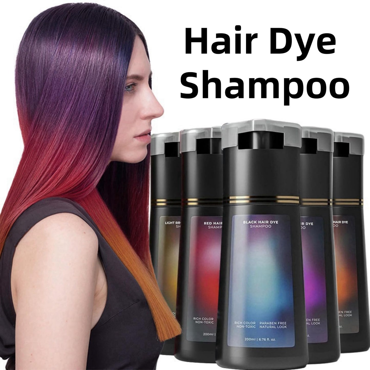 Hair Dye Shampoo,Hair Dye Sham-poo,Instant Ha-ir Dy-es Shampoo,Ha-ir Colour Sham-poo Care,3 In 1 Instant Hairs D-ye Sham-poos,Easy to Use Shampoos D-ye,Colour Shampoos to Cover Grey Hairs,Purple