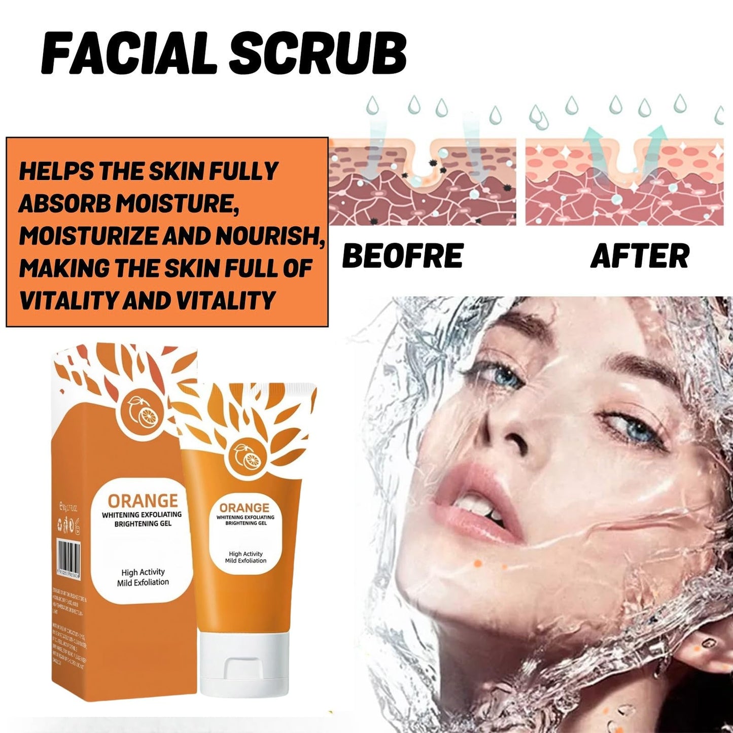 Orange Peeling Gel,Orange Enzymes Exfoliating Gel,Facial Scrub Exfoliating Cleanser,Deep E/xfoliating Cleanser,Face and Body Exfo/liating Scrub G/el,Whitening Deep Exfoliator,Facial Exfoliator