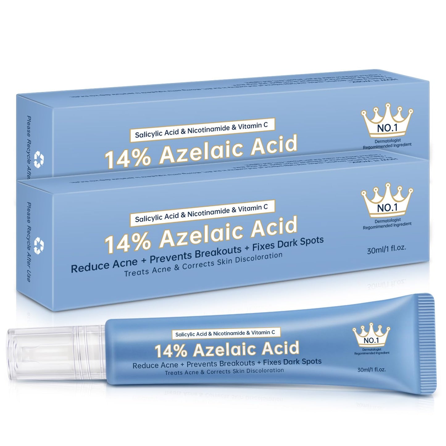 Azelaic Acid face serum cream for Redness Relief,Dark Spots,Azelaic Acid Acne Cream with Niacinamide & Vitamin C,Acid 14% Facial Serum Balance Excess Sebum & Soothe Irritation,30ml,2pcs