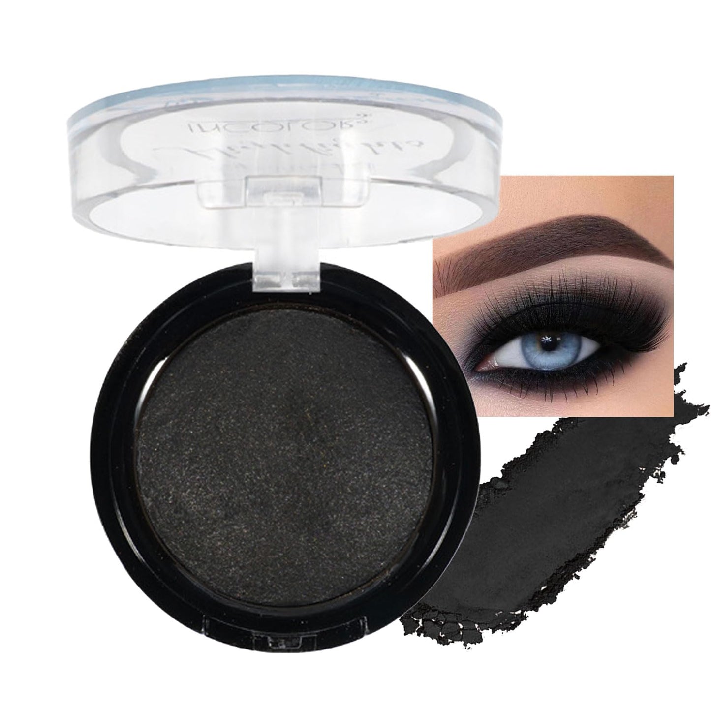 LYNTYAOU Single Black Matte Eyeshadow, Smoky Eye Pressed Powder Eyeshadow, Highly Pigmented Waterproof Long Lasting Sweat-proof Eye Shadow, Smokey Gothic Intense Black Eye Make up for Party
