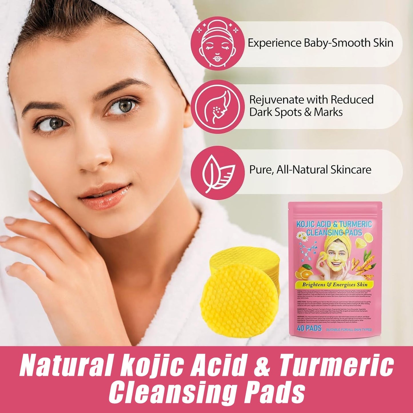 Sengwer 40pcs Exfoliating Kojic Acid And Turmeric Face Scrub Pads for Deep Cleansing and Oil Control