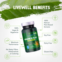 Vegan Vitamin D3 4000iu and Vitamin K2 MK7 100µg High Strength Completely Plant Based 60 Days Supply Vitamin D Vegan Tablets Gluten, GMO & Lanolin Free