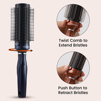 TJC Retractable Detangle Hair Brush for Curly Hair, Straight Hair & Wet Hair | Detangling Round Hairbrush for Blow Dry | Soft Bristle for Long, Thick & Curly Hair | Easy Clean Travel Brush - Navy Blue
